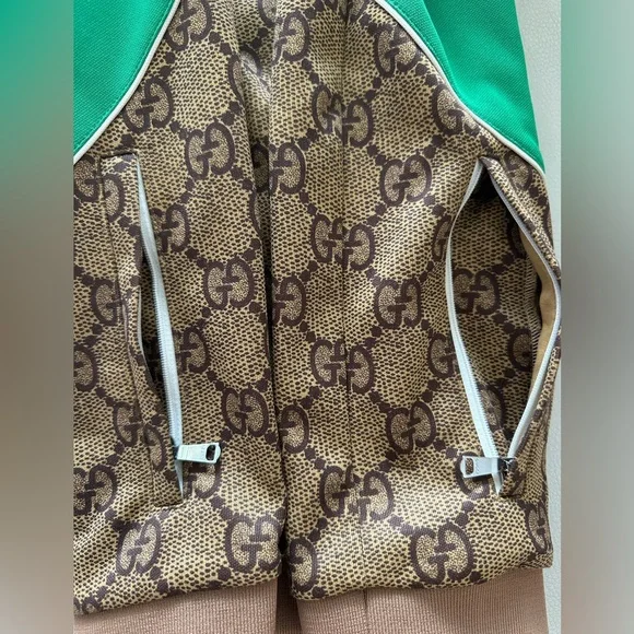 Gucci Brown GG Logo Jacket with Red and Green Stripes